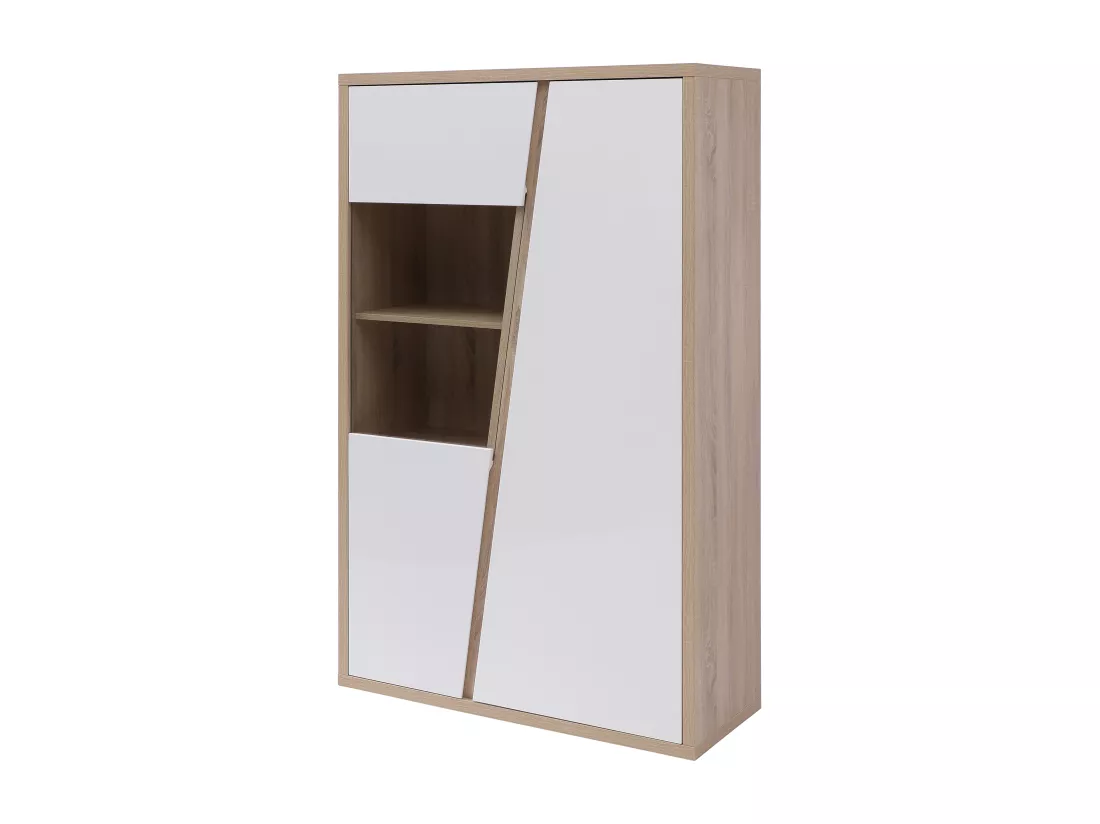Vitrine 2 portes et 2 niches avec LEDs - Blanc et naturel - ZAOTI