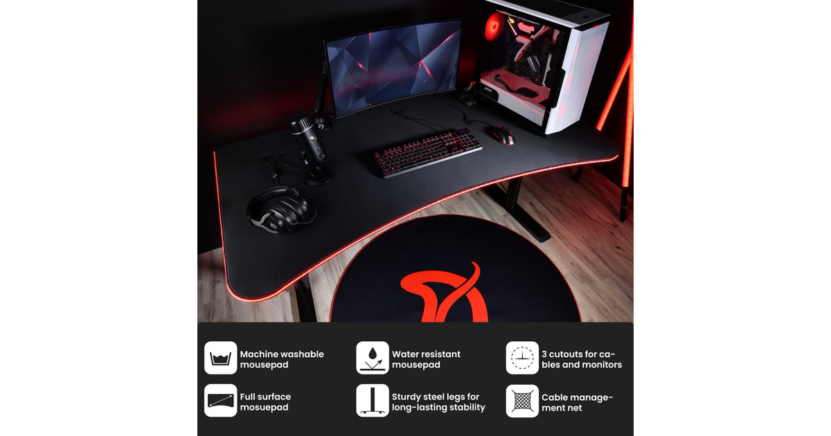 ArozziArena Gaming Desk - Pure Black  (Zwart)
