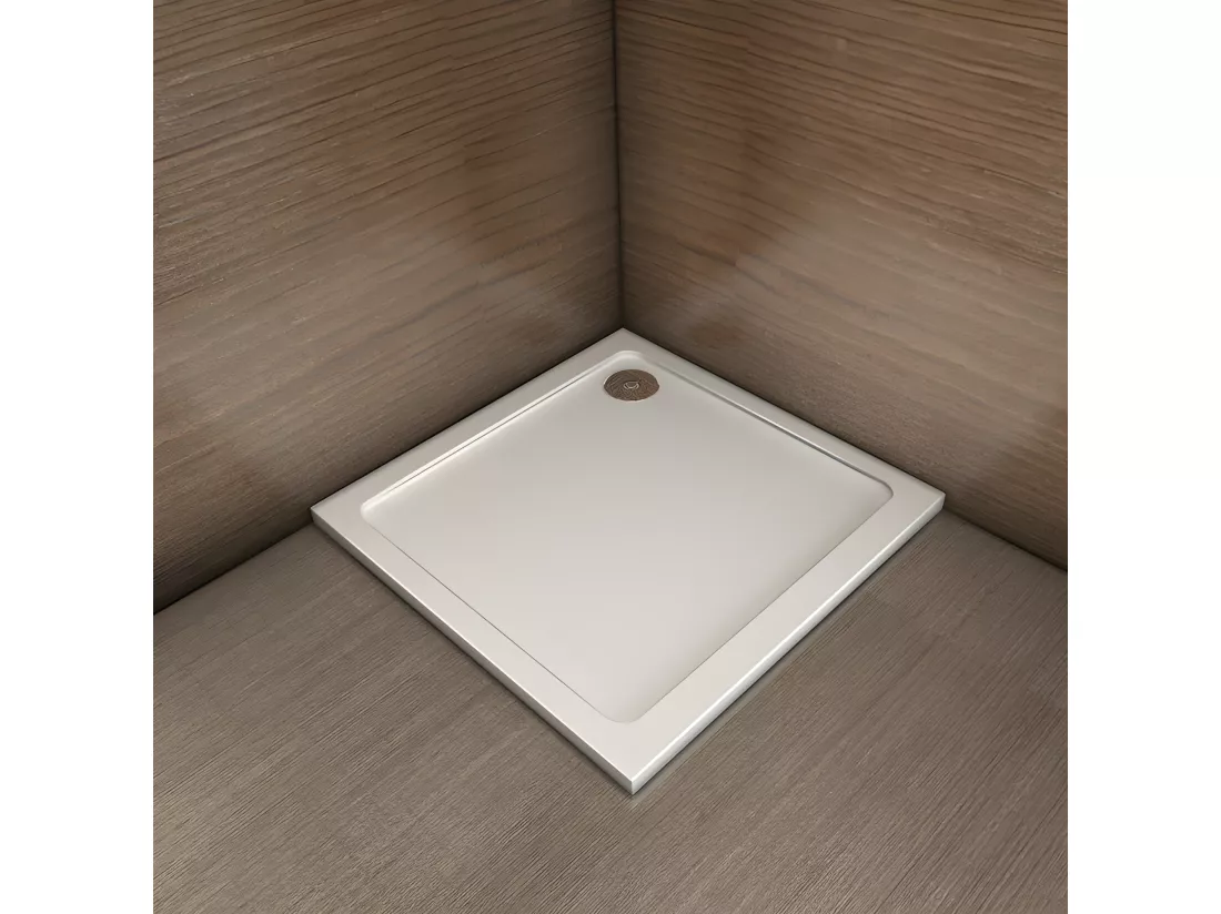 Receveur de douche blanc 80x80x3cm carré, extra-plat, gel coat, bac à douche anti-dérapant avec bonde de receveur et siphon 90cm