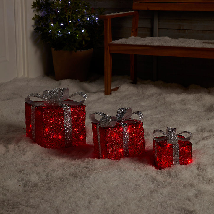 Cadeaux lumineux rouge LED 25 cm blanc chaud
