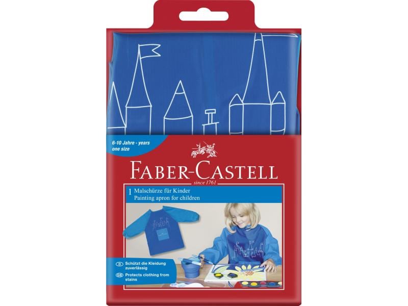 Faber-Castell Malschürze für Kinder Ab 6 Jahren, Blau Kinder-Malschürze mit langen Ärmeln, blau