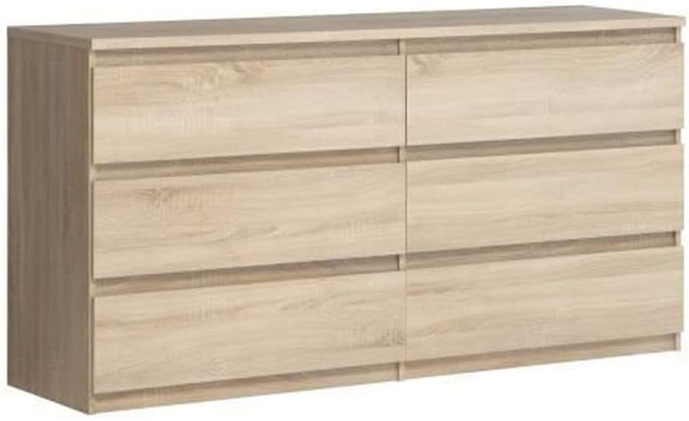 Forte Chelsea Moderne Kommode 150 160, Kommode mit 6 Schubladen, Sideboard, Wohnzimmerkommode, Schlafzimmerkommode, Sonoma Eiche Holzdekor, 154 cm breit x 79,9 cm hoch x 42,2 cm tief