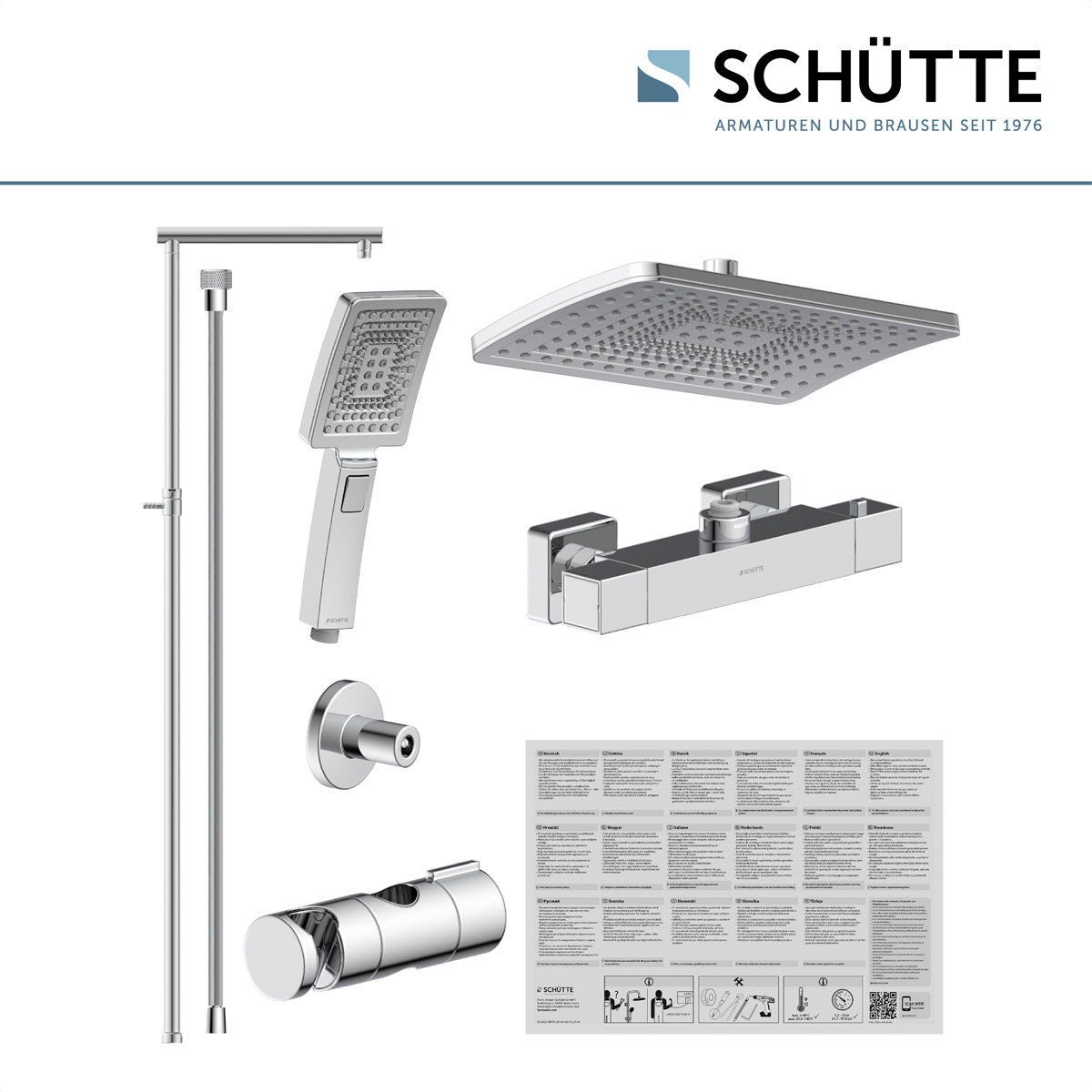 Schutte Trento regendoucheset met thermostatische kraan chroom