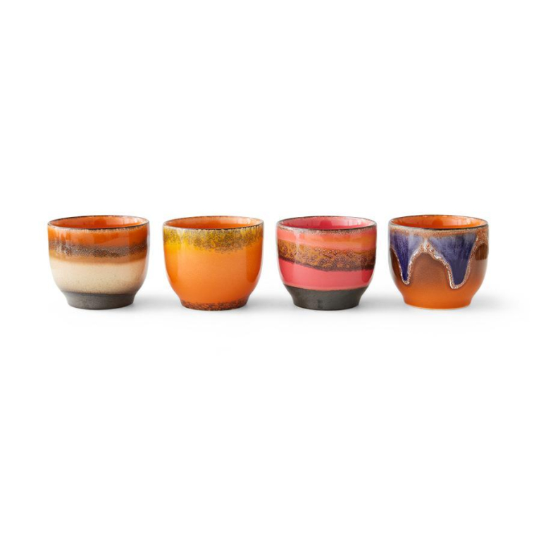 HKliving 70's Ceramic koffiekop set van 4 java