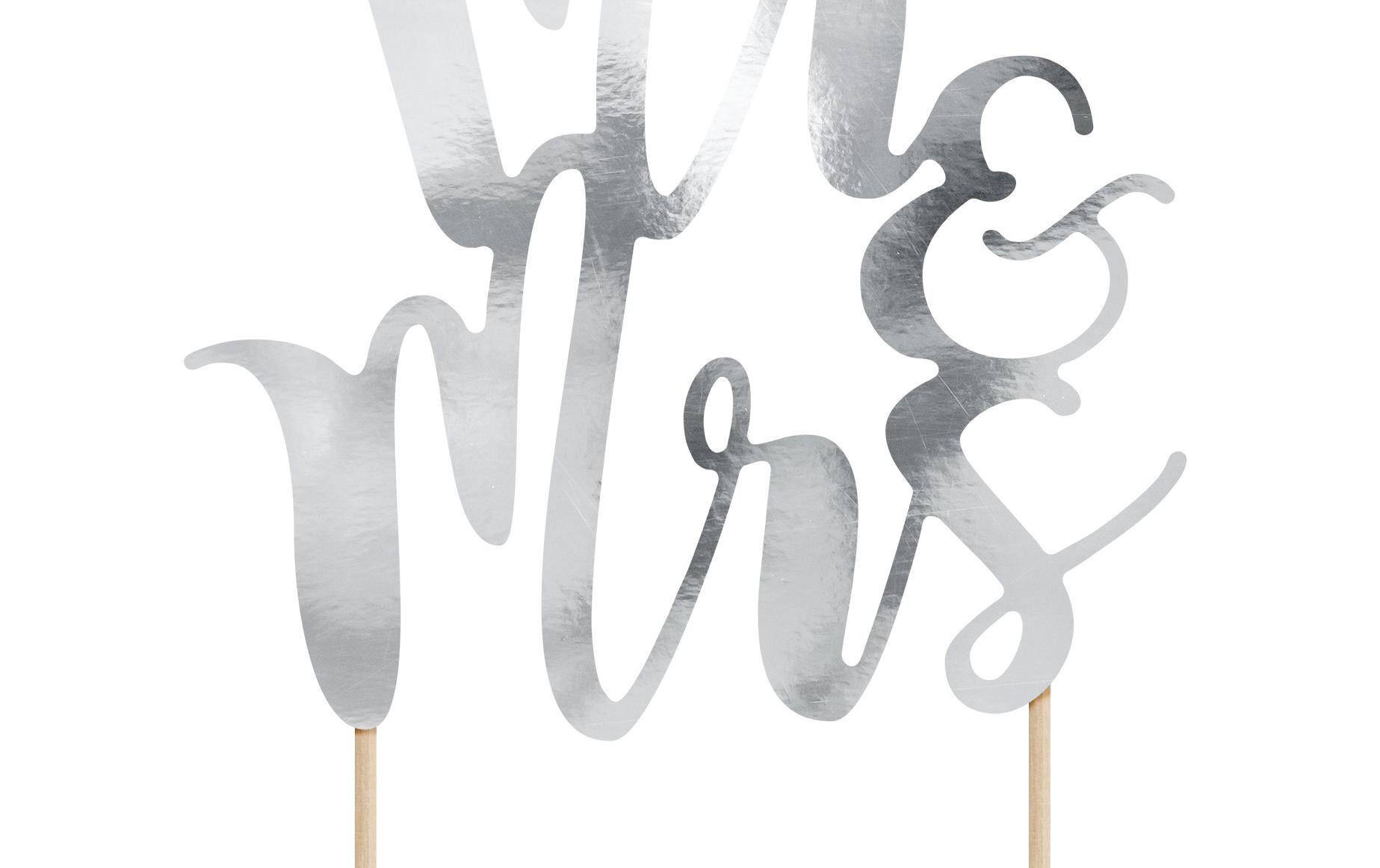 Kuchen-Topper Mr & Mrs 25.5 cm, 1 Stück, SilberCake Topper – Kuchenstecker für die Hochzeitstorte oder als Kuchendekoration für die Verlobungsfeier