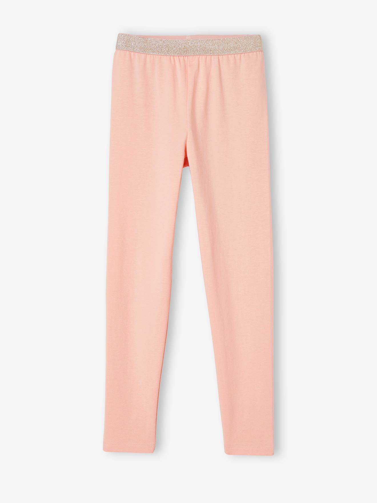Leggings lisas, elásticas e iridescentes para meninas, cor pêssego.