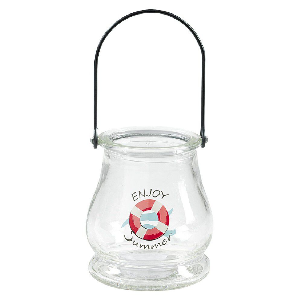 Lanterne déco été en verre et anse en métal