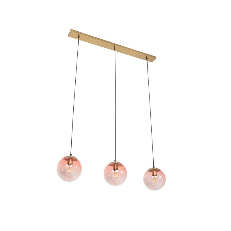 Art deco hanglamp messing met roze glas 3-lichts - Pallon