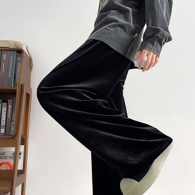 emeisa - Fluwelen broek met hoge taille en wijde pijpen