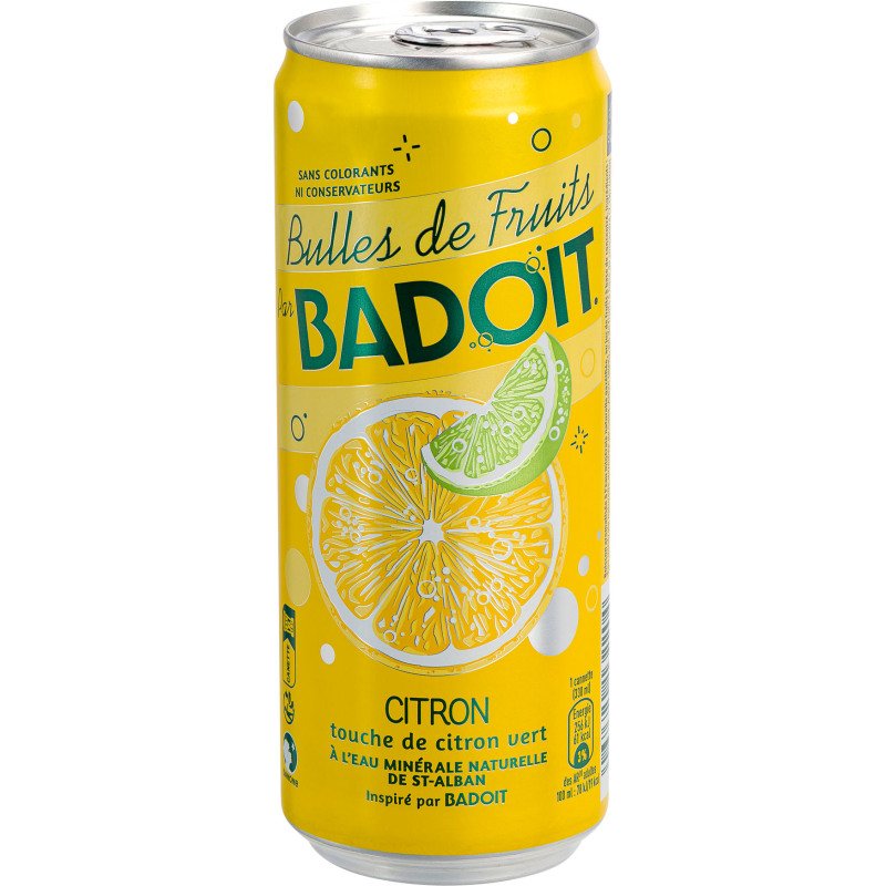 Eau gazeuse Badoit Bulles de fruits Bio citron,citron vert 33 cl - 24 bouteilles