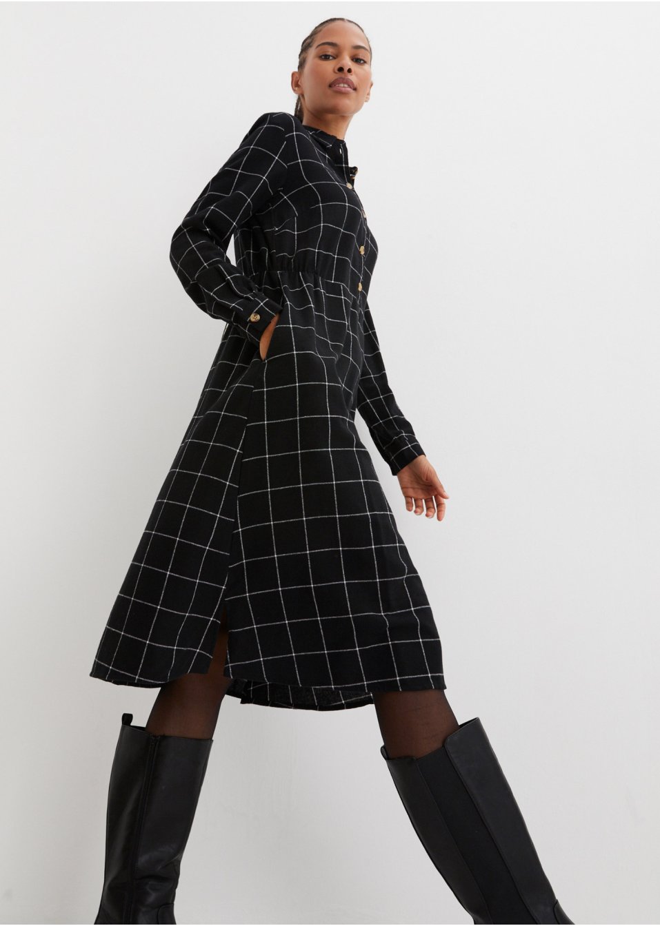 Robe-chemise en flanelle longueur midi, à carreaux