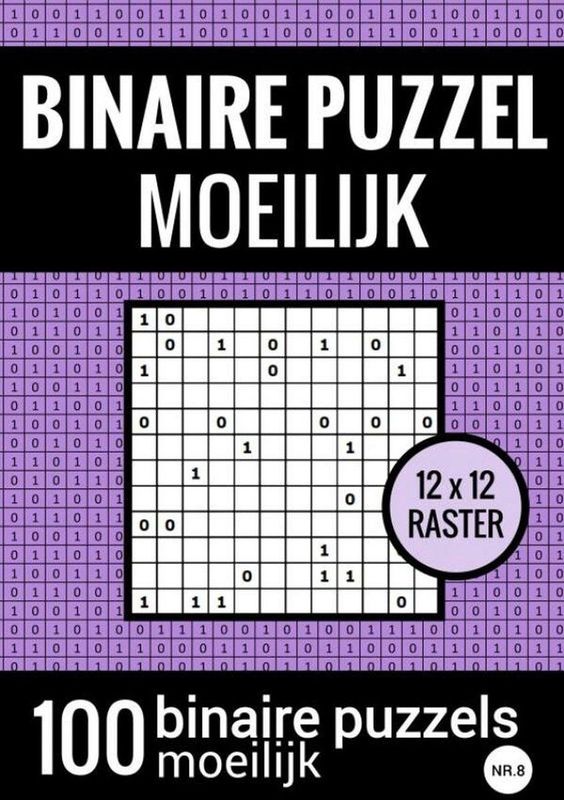 Puzzelboek - 100 Binaire Puzzels - Niveau Moeilijk - A5 Formaat - Zwart/Wit
