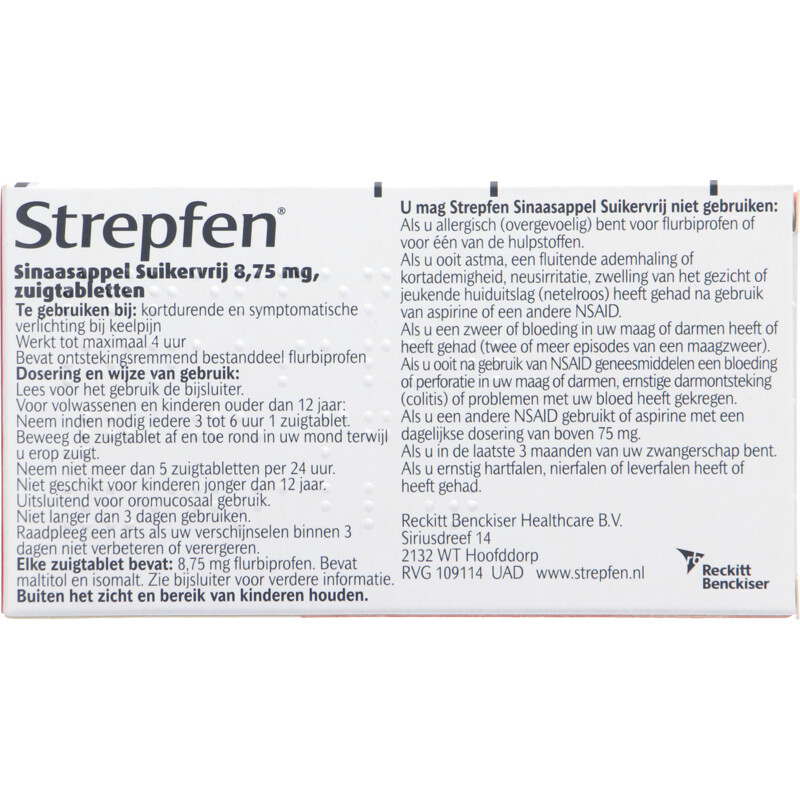 Strepfen Sinaasappel suikervrij zuigtabletten