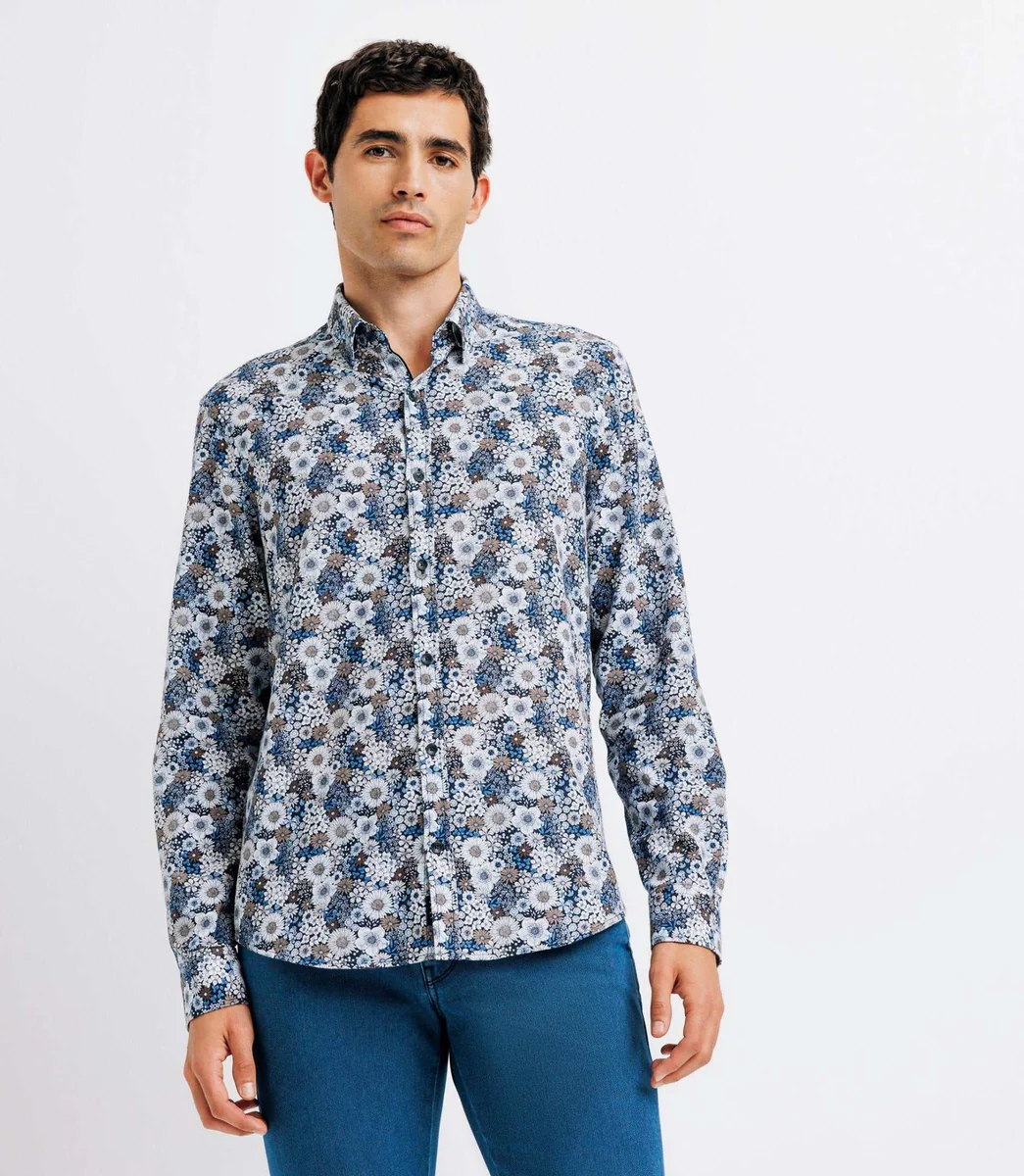 Chemise casual fleurie bleue