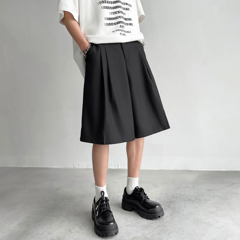 Filmas - Mid Rise Plain Wide Leg Dress Shorts