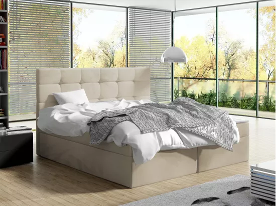 Lit continental Comfivo 196, Double, Continental, Brun clair, 140x200, Tapisserie, 143cm