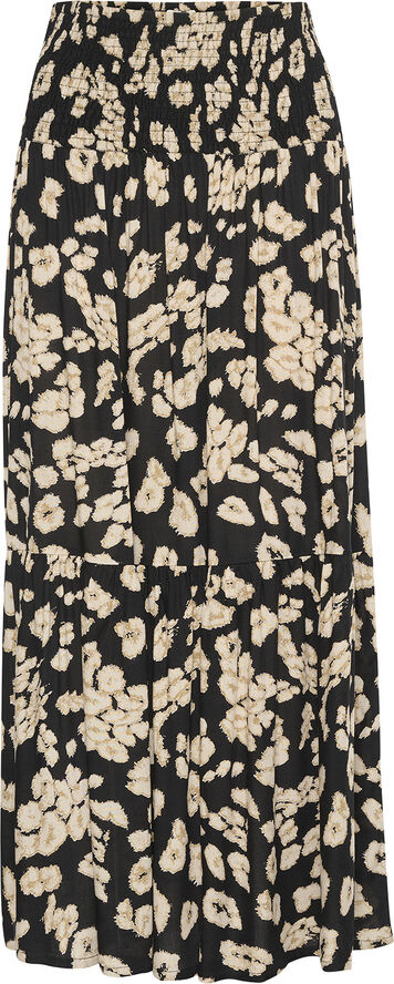 Kaffe KAmaxi Smock Skirt Black/sand leo print