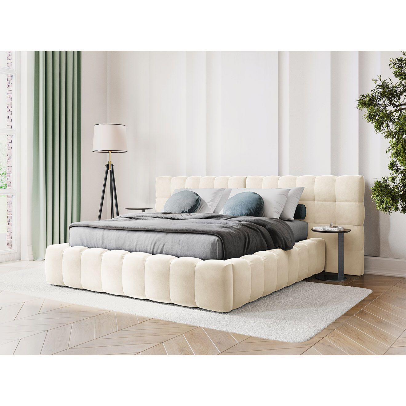 Cosmopolitan Design Lit avec coffre de rangement Bali Velours beige clair - 140x200 cm