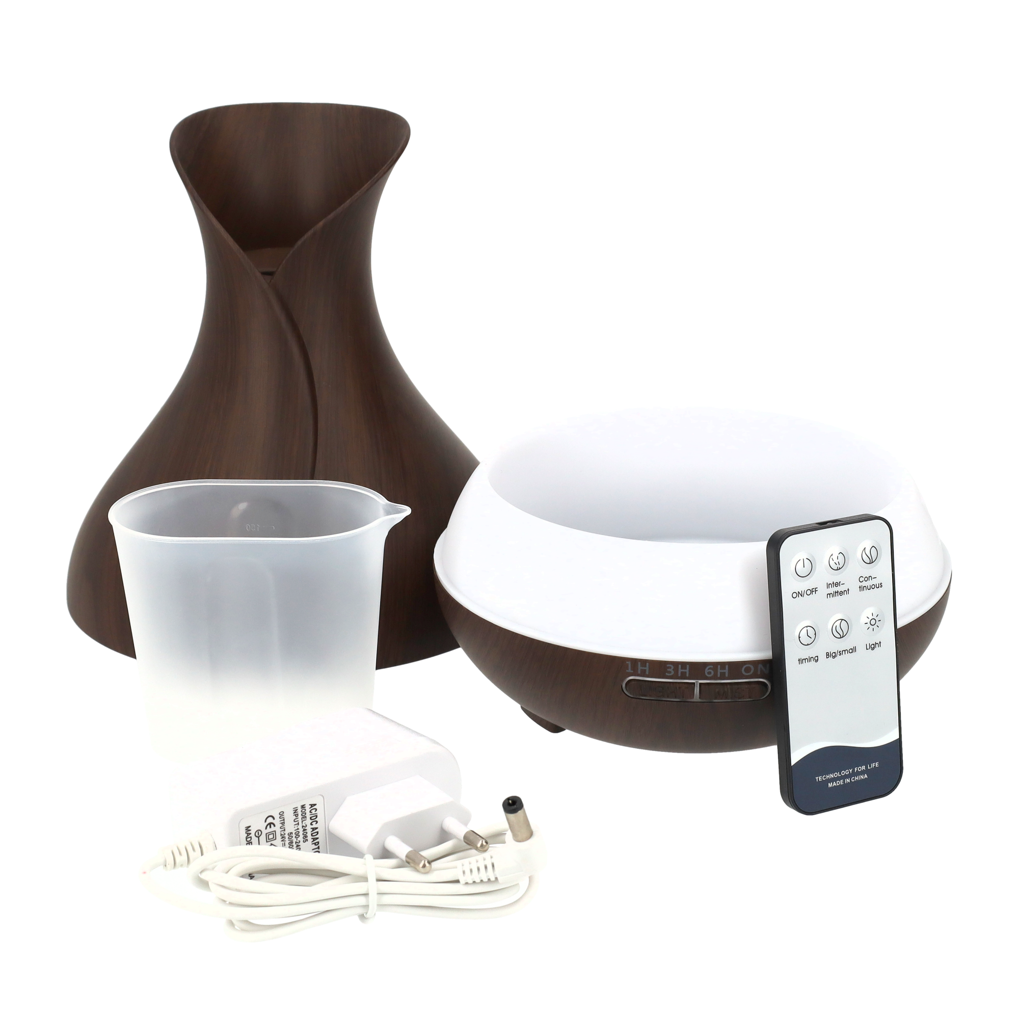 (550ml) Ultraschall Luftbefeuchter Aroma Öl Diffuser in Holz Optik   Fernbedienung mit LED Beleuchtung - Dunkelbraun