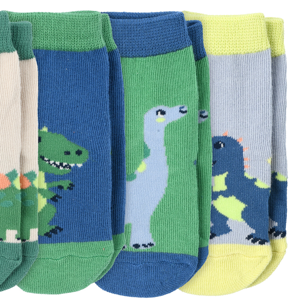 Topomini 5 Paar Baby Socken mit Dino-Motiven blau / grün / hellbeige