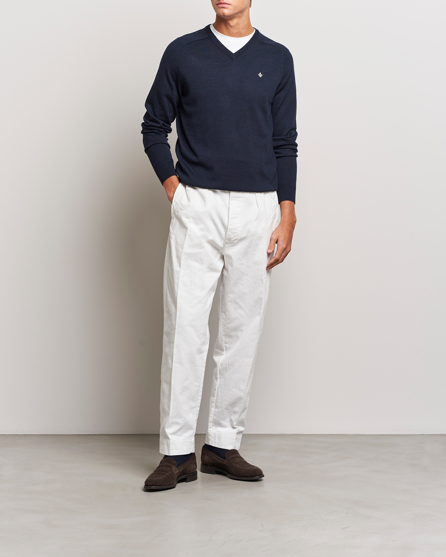 Morris Merino V-neck Navy