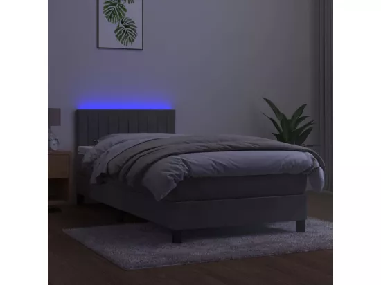 Sommier tapissier et matelas et LED Gris clair 90x190cm Velours