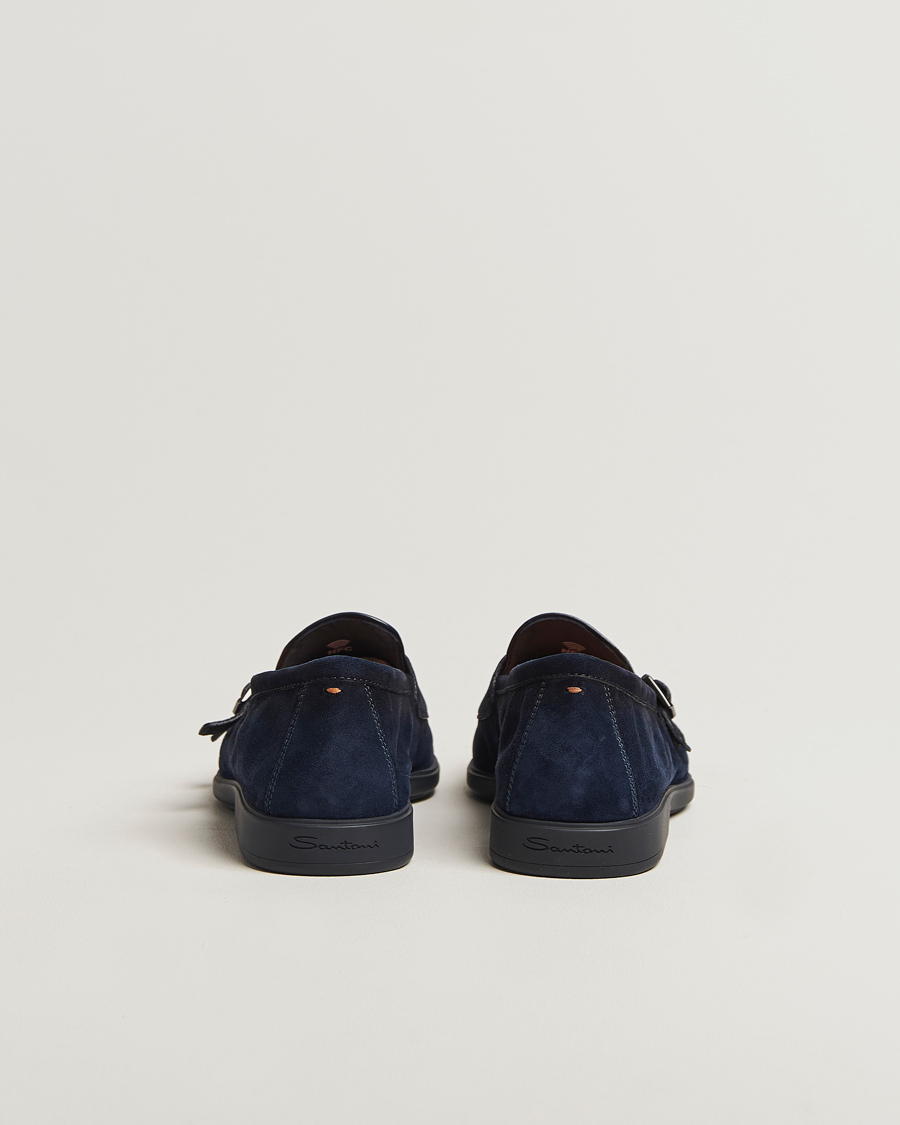 Santoni Malibu Double Buckle Loafers Navy Suede