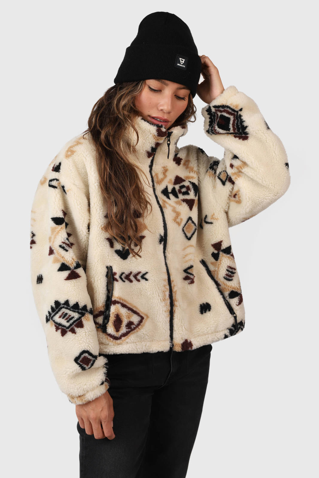Brunotti outdoor jack fleece Nevea ecru/zwart/beige