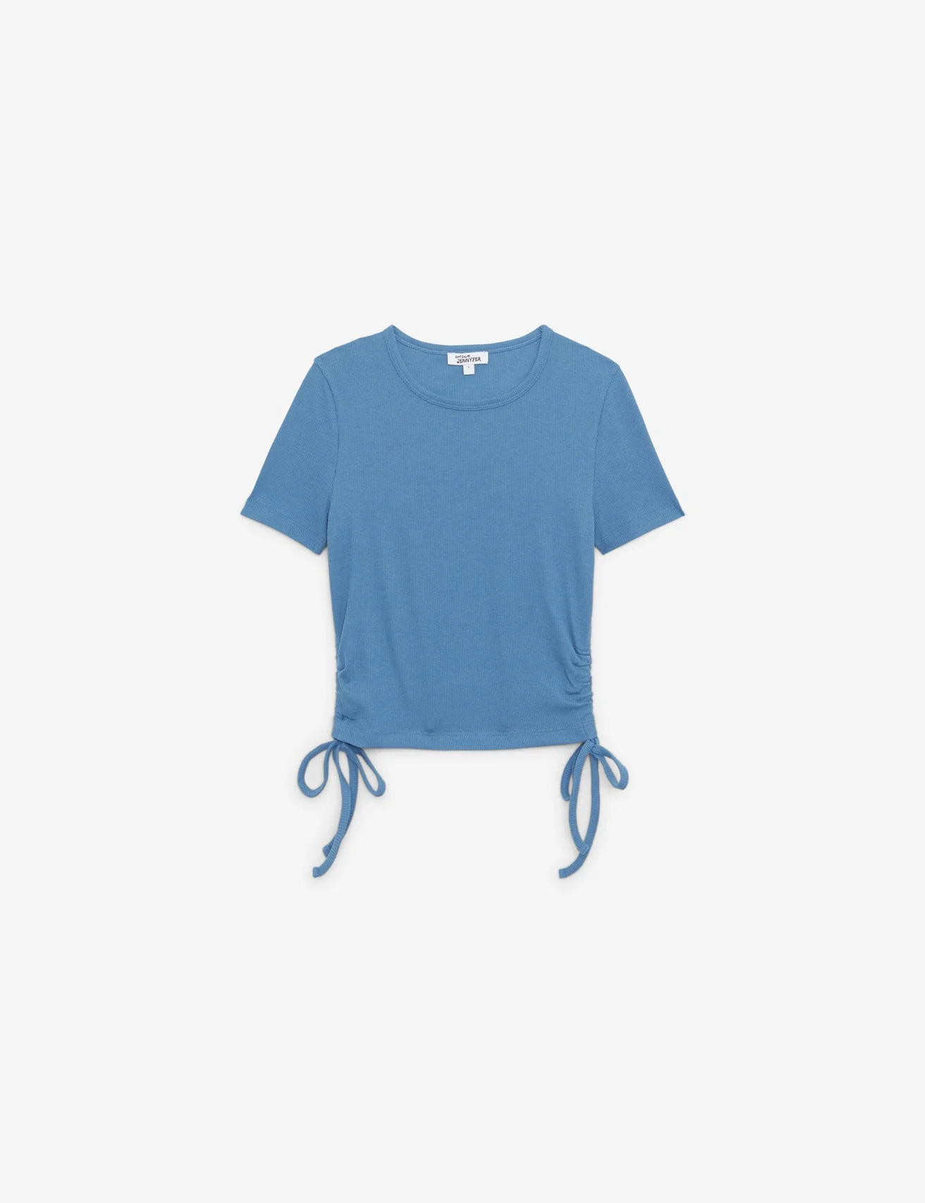 T-shirt côtelé à fronces et liens à nouer bleu ardoise