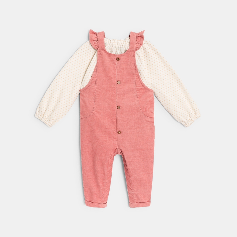 Combinaison courte paons rose bébé fille