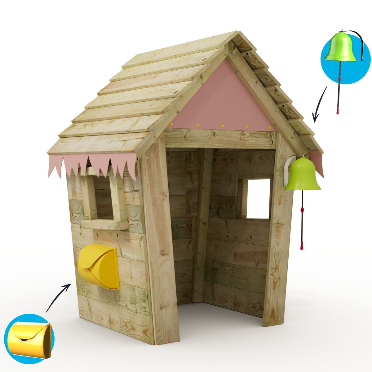 WICKEY Kinderspeelhuis Stal met Houten Dak en Raam - Pastelblauw