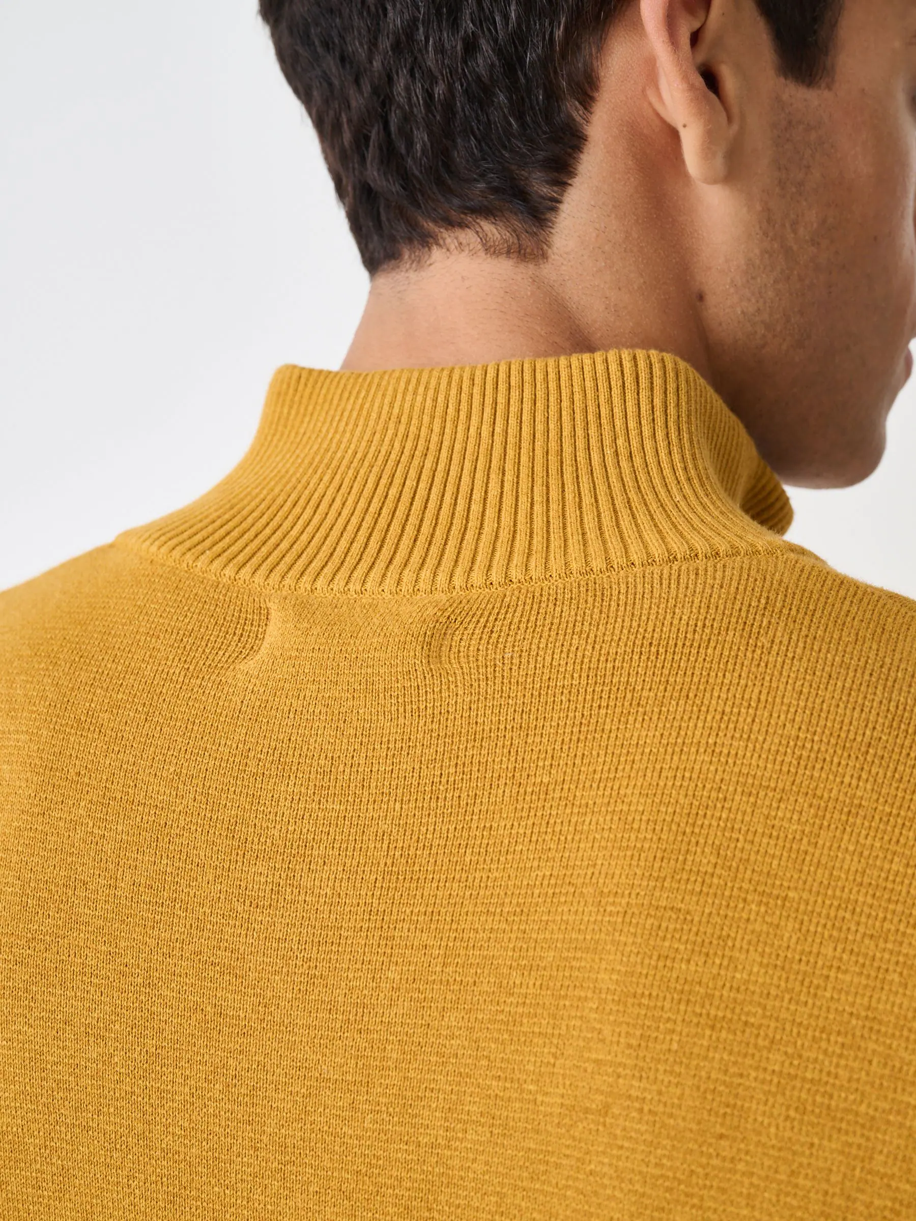 Okergeel - Effen - Regular fit 100% katoenen premium trui met korte rits