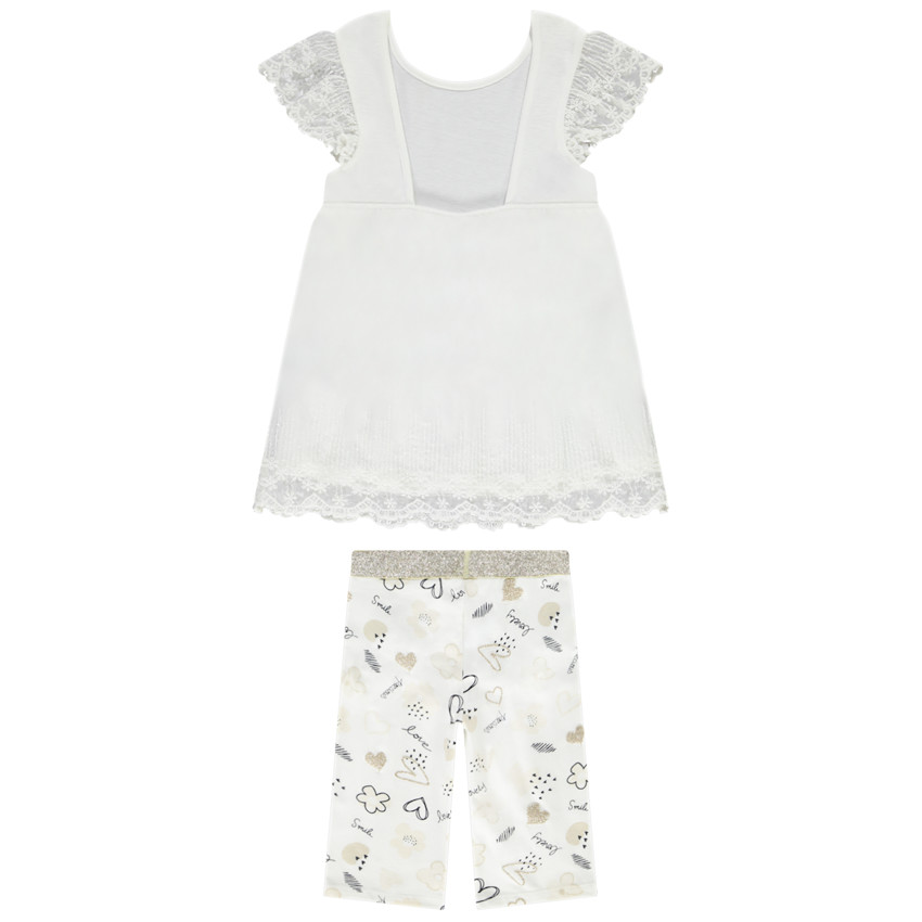 Ensemble 2 pièces tunique brodée + cycliste imprimé pour fille
