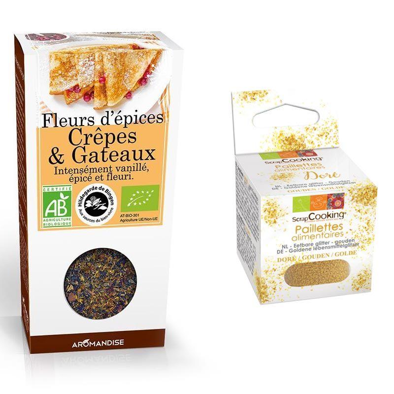 Fleurs d'épices Crêpes et gâteaux + paillettes comestibles dorées Youd