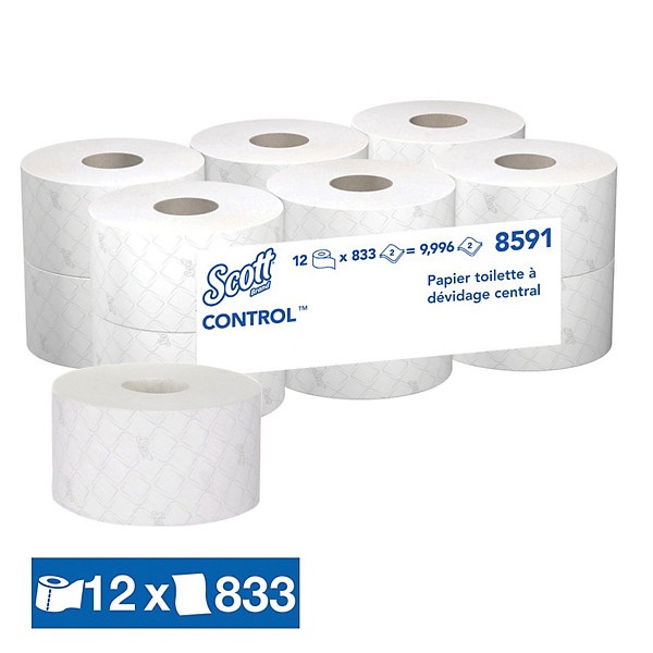Papier toilette Scott Control 2 épaisseurs, lot de 12 rouleaux