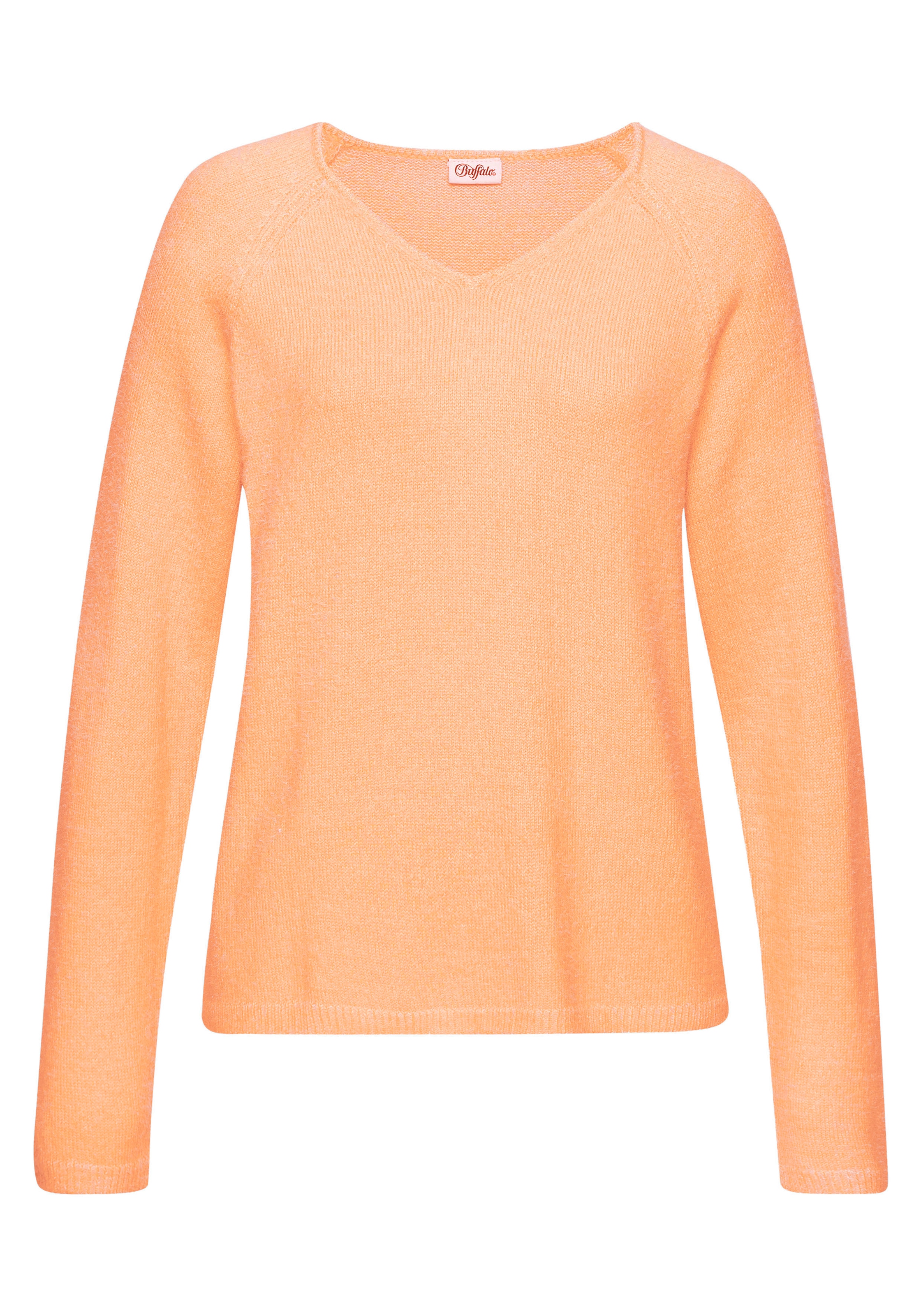 Buffalo V-Ausschnitt-Pullover mit modischer Melange-Optik, weicher Strickpullover, elastisch