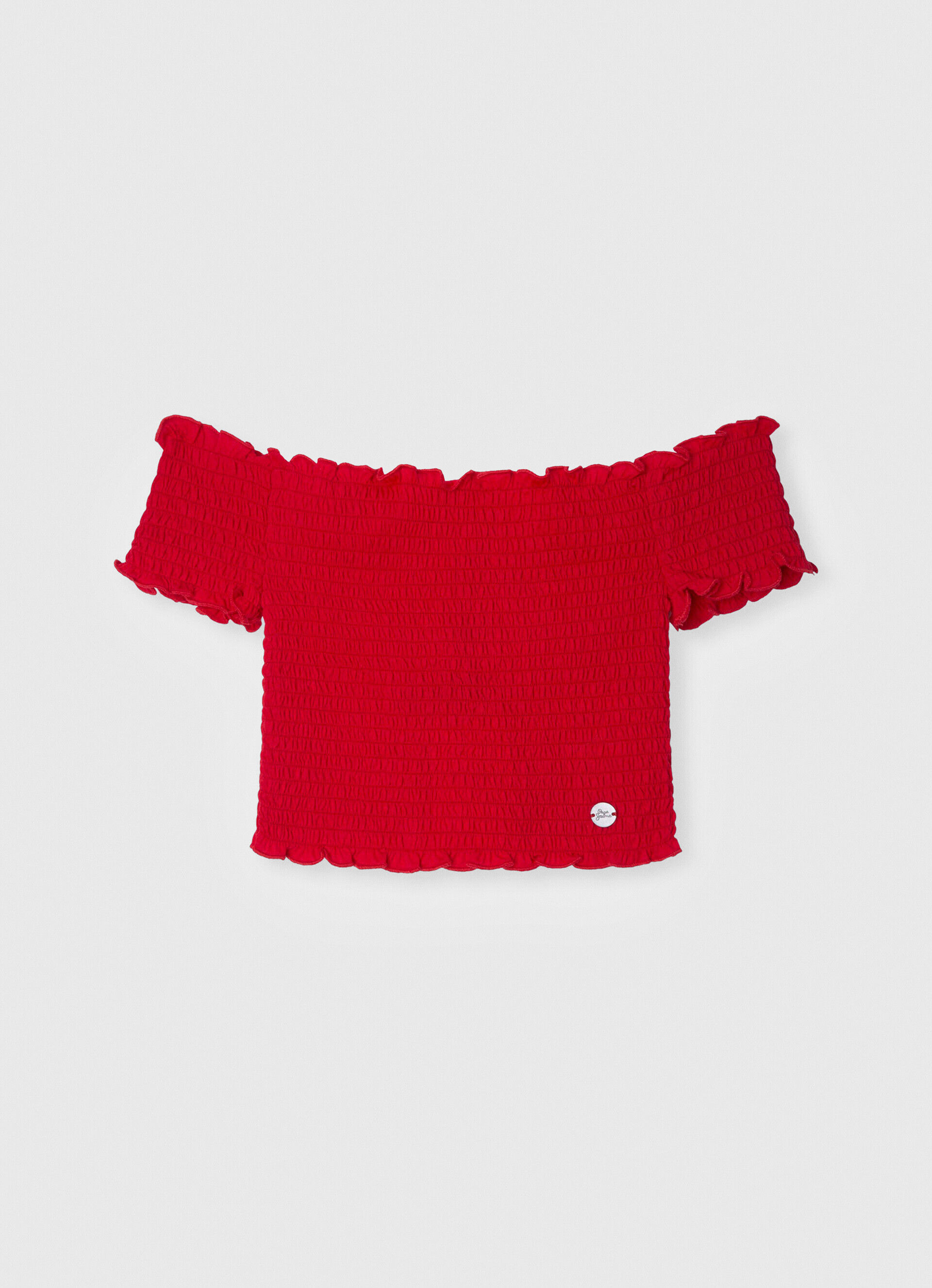 Blusa de manga curta com babados - em tela