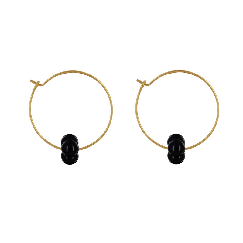 Boucles d'Oreilles Créoles Laiton Fermée et Bouquet de Perles de Verre