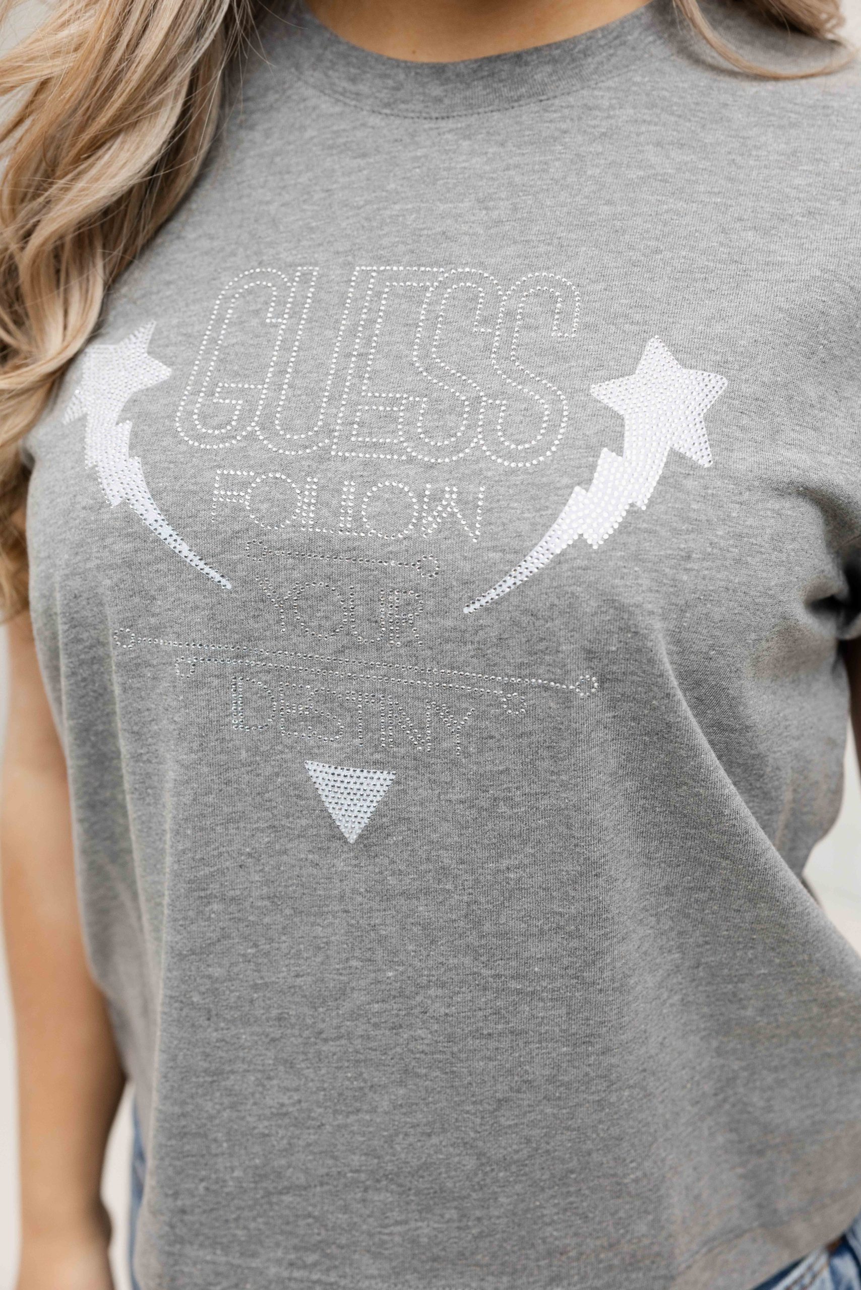 Guess CN Sleeves Strass T-Shirt Dames Grijs