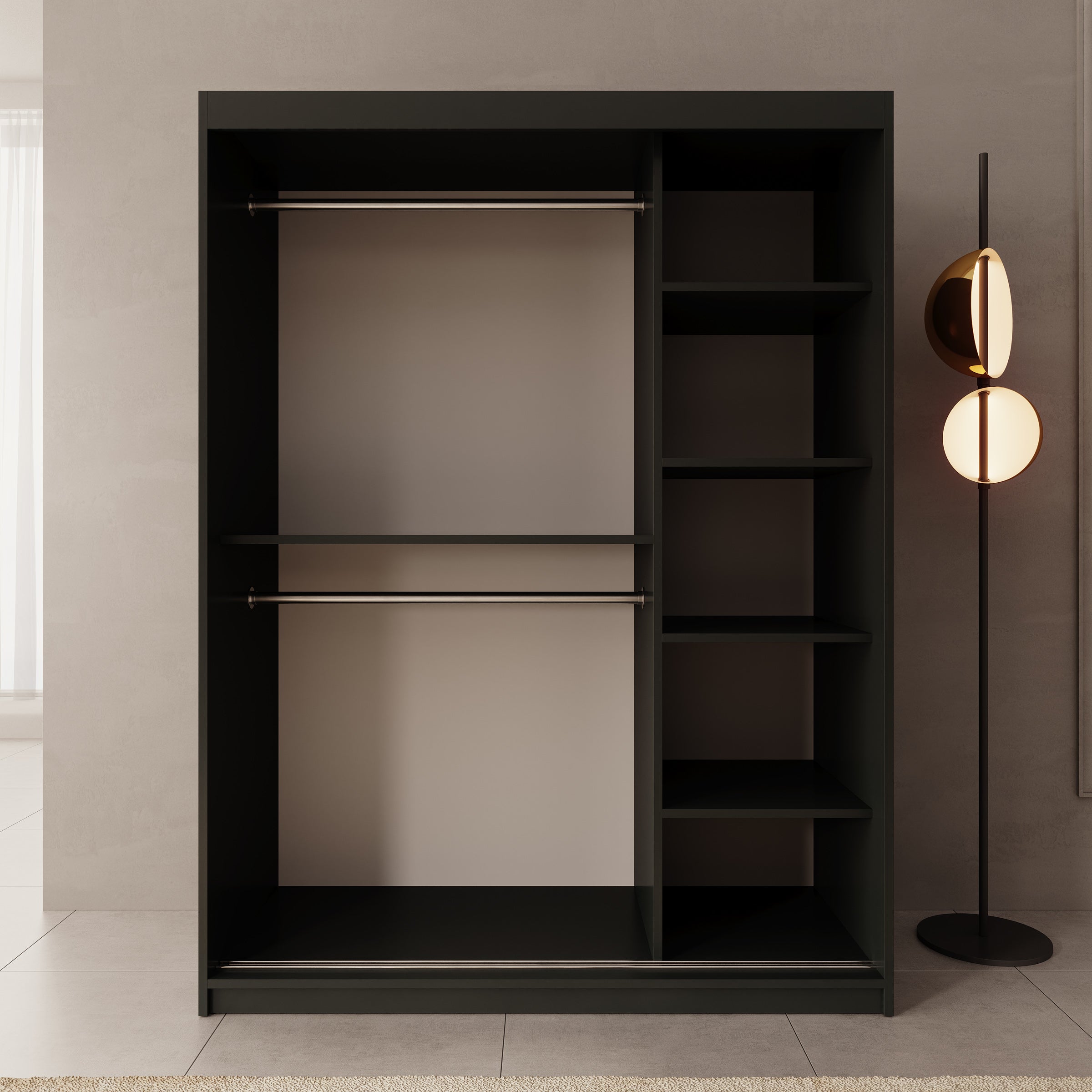 Sentoji - Kledingkast met 2 schuifdeuren - Zwart - 150x62x200 cm