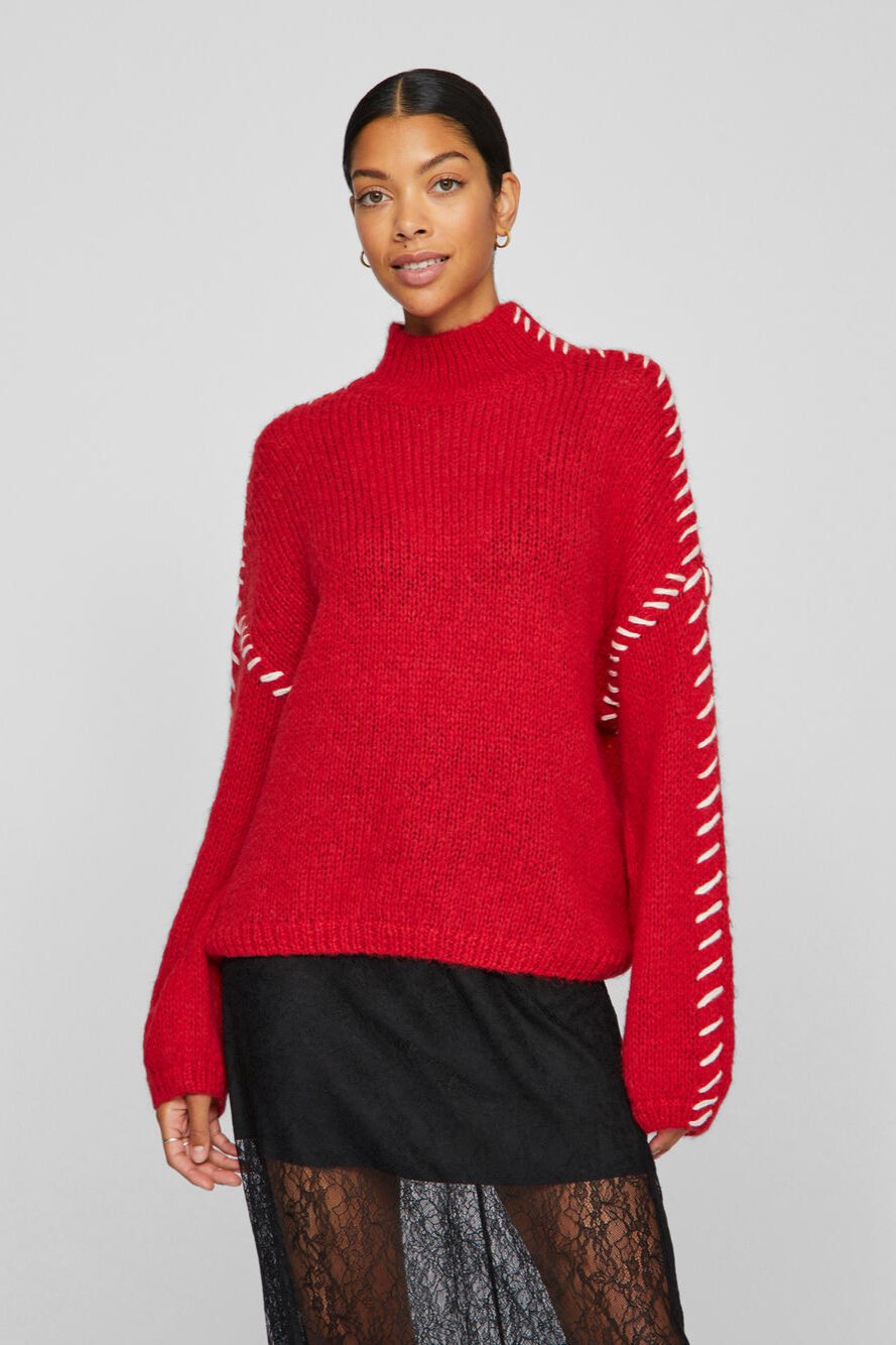 Vila  Vichoca L/S striktrøje - Barbados Cherry