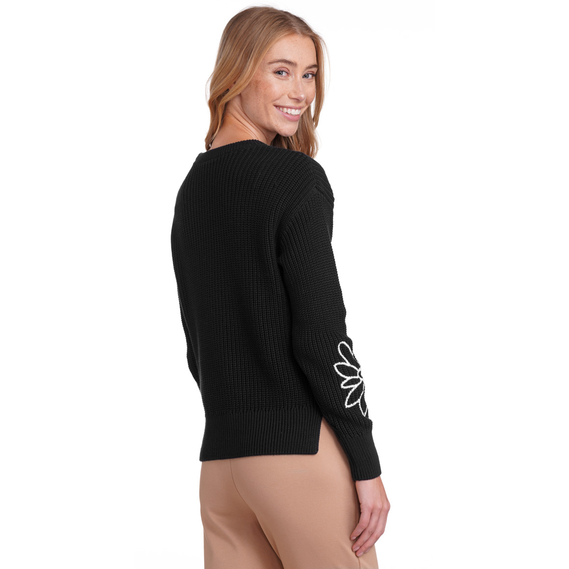 Jonas Nielsen Damen Strickpullover mit Blumen-Stickerei nachtblau