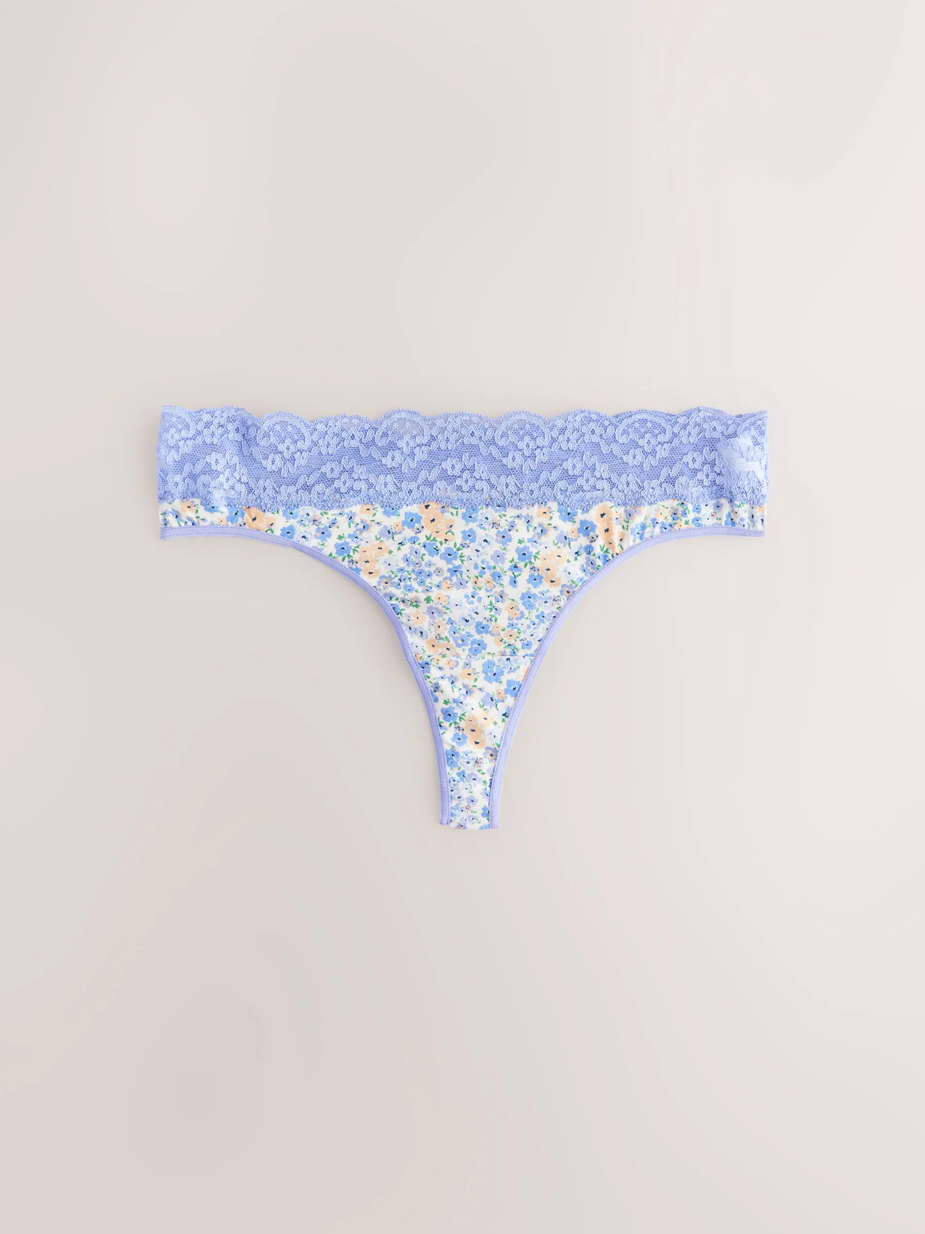Blauw gebloemd - Katoenen kanten slipjes 4 stuks