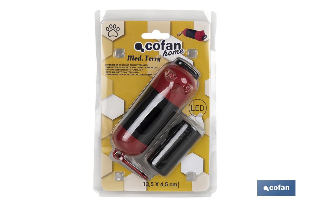 Dispensador de Sacos com Lanterna LED | Acessórios para Animais de Estimação | 20 Sacos para Fezes e Pilhas