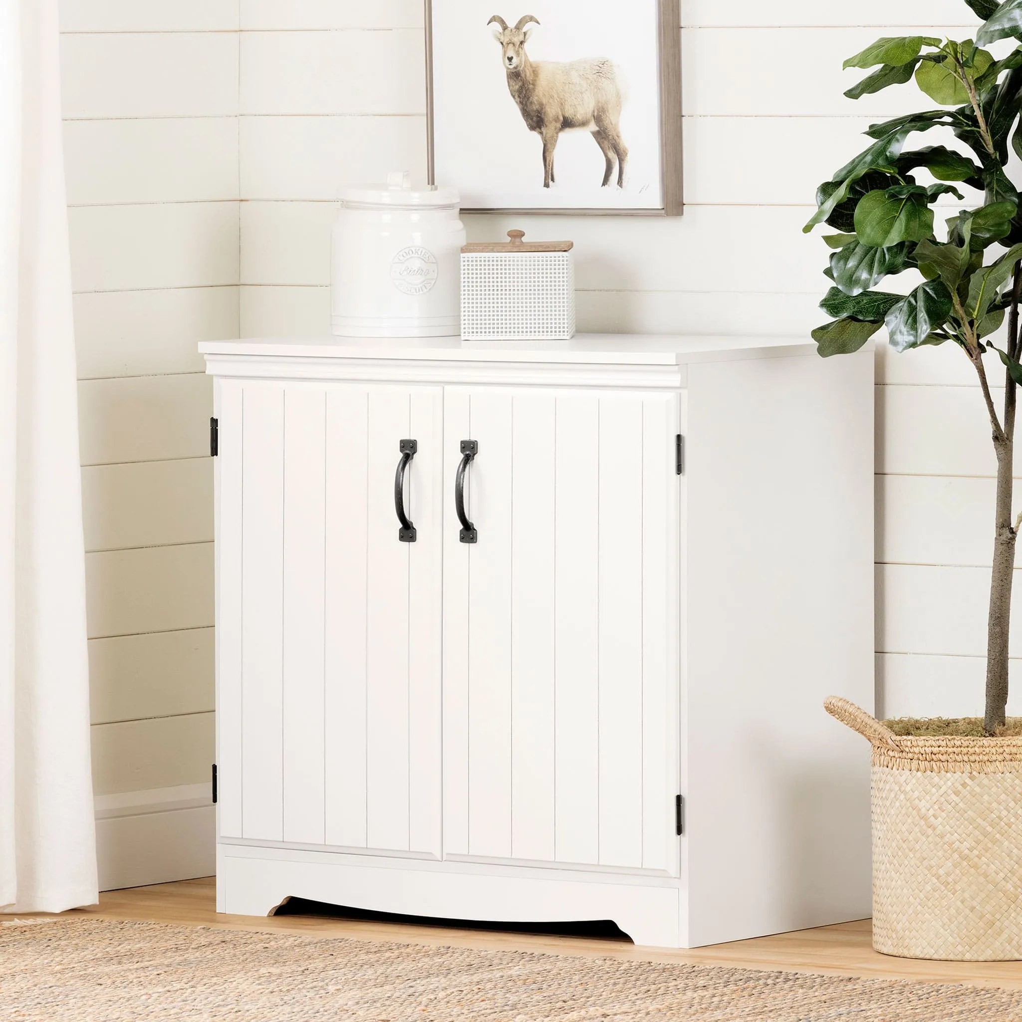 South Shore Armoire de Rangement avec 2 Portes - Farnel Blanc Solide