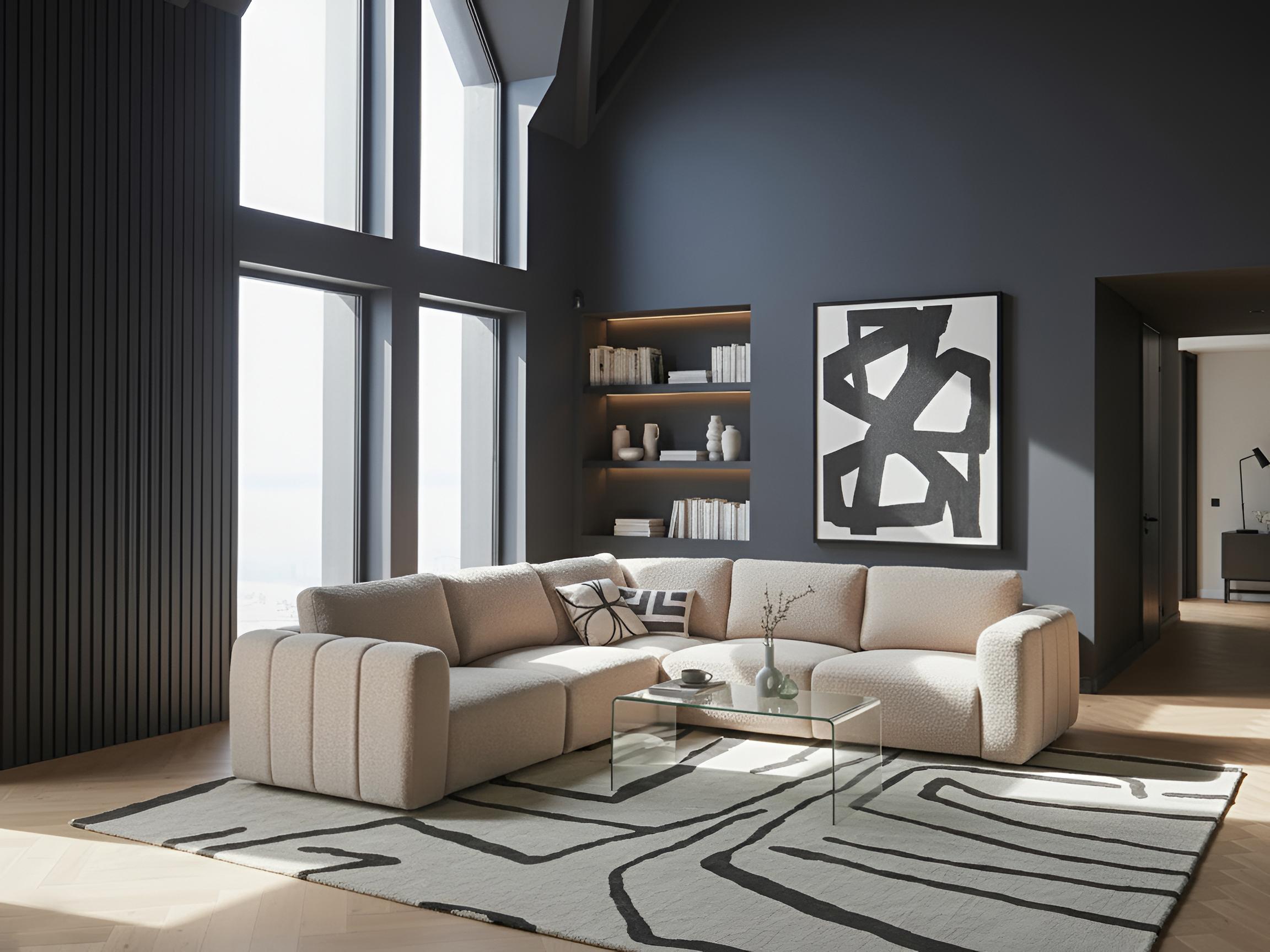 Modulaire hoekbank 5-zits KIVVIK Bouclé Beige rechtszijdig