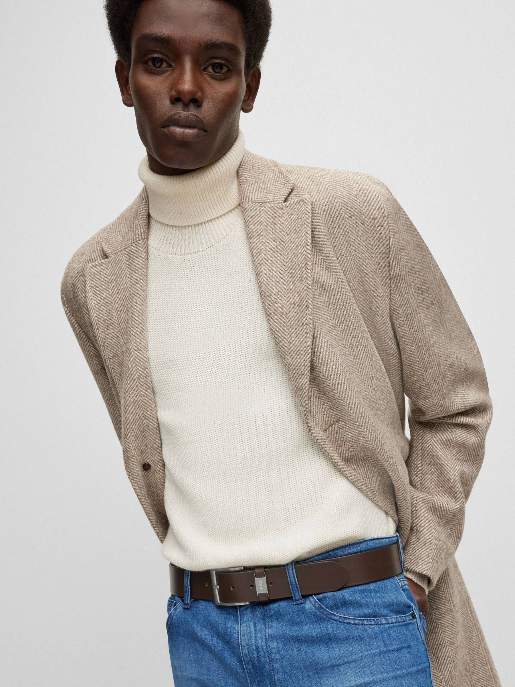 Bruin - BOSS Brushed Metal Leather Belt