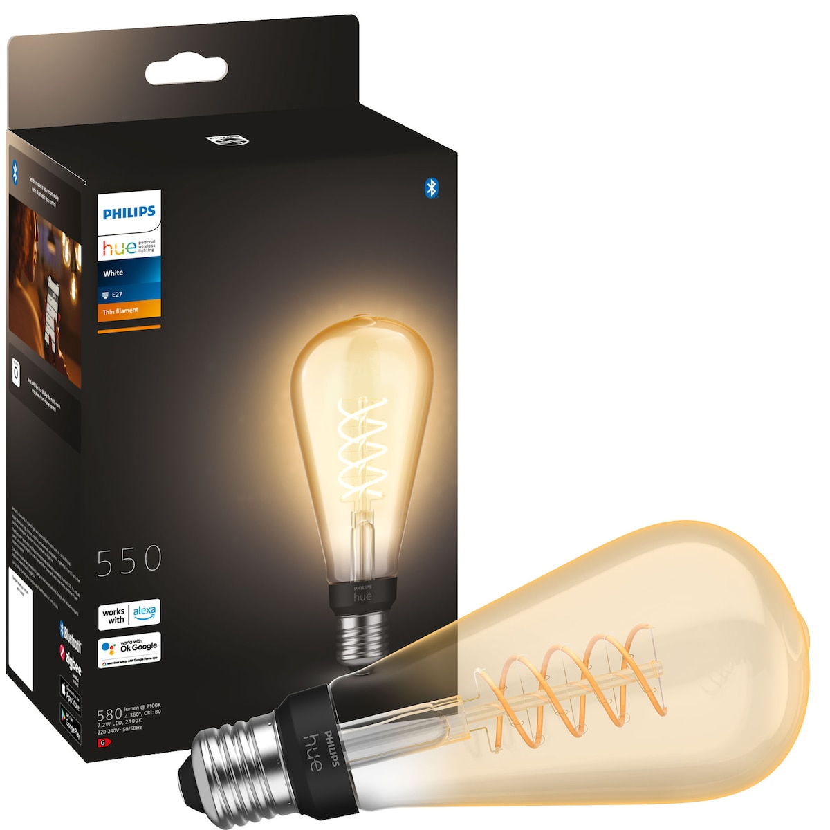 Philips Hue W lyspære 7,2W Filament ST72 E27