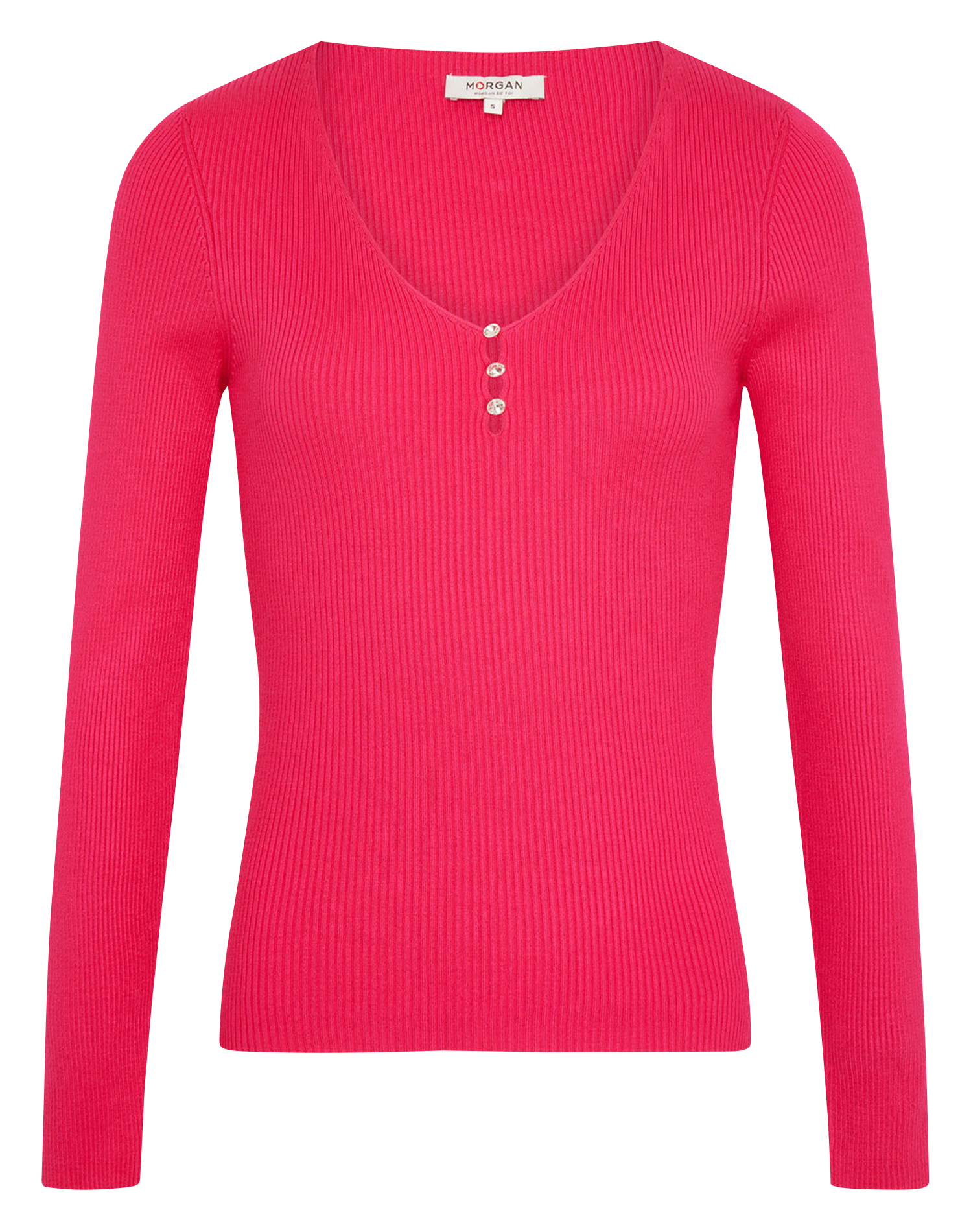 MVIE - Tee-shirt col V côtelé | Rose