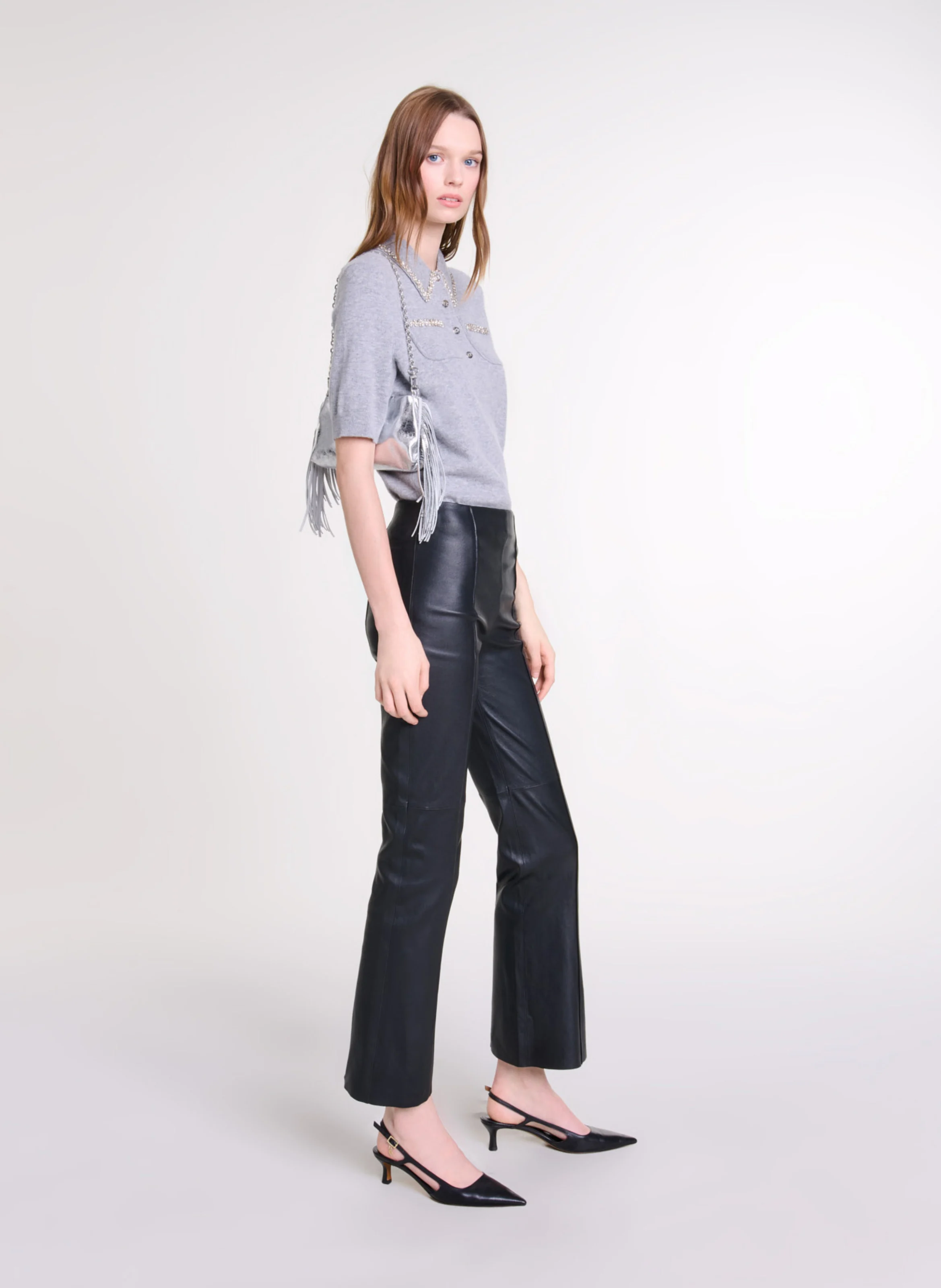 Pantalon droit en cuir | Noir